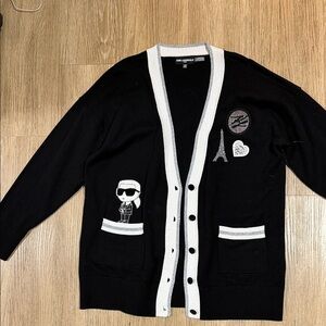 Karl Lagerfeld Black Contrast-Trim Cardigan Sweater